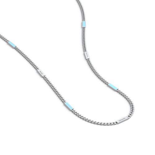 Engravable Bar Open Curb Chain with Blue Enamel Bars