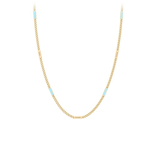 Engravable Bar Open Curb Chain with Blue Enamel Bars – 18K Gold Plated Silver