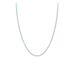 Engravable Bar Open Curb Chain with Blue Enamel Bars – Sterling Silver