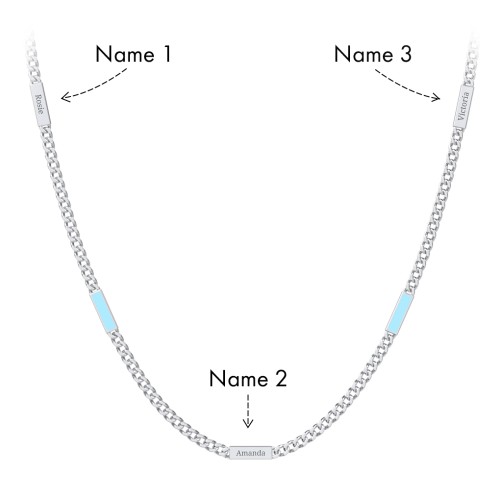 Engravable Bar Open Curb Chain with Blue Enamel Bars – Sterling Silver