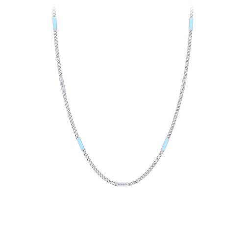 Engravable Bar Open Curb Chain with Blue Enamel Bars – Sterling Silver