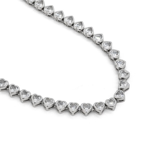 Heart Cubic Zirconia Tennis Necklace – Sterling Silver