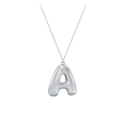 Custom Bubble Initial Necklace with Birthstone