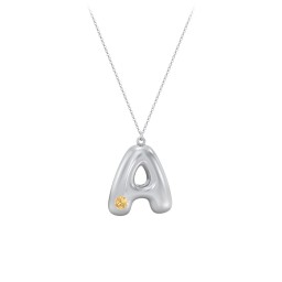 Custom Bubble Initial Necklace with Birthstone