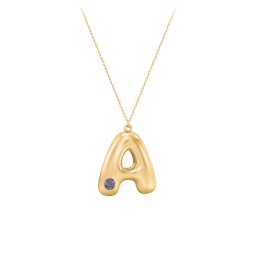 Custom Bubble Initial Necklace with Birthstone in 18K Gold Plated Silver