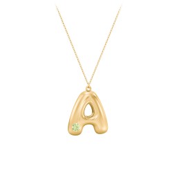 Custom Bubble Initial Necklace with Birthstone in 18K Gold Plated Silver with Peridot