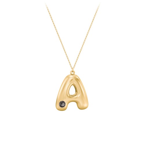Custom Bubble Initial Necklace with Birthstone – 18K Gold Plated Silver with Smokey Quartz