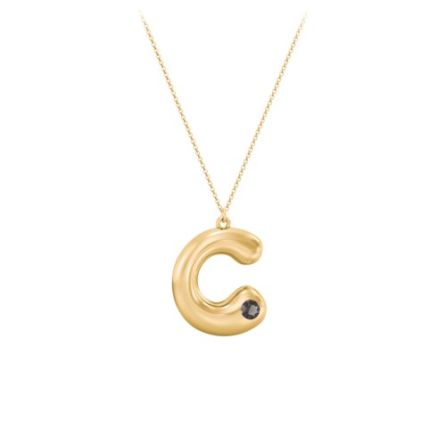 Custom Bubble Initial Necklace with Birthstone – 18K Gold Plated Silver with Smokey Quartz