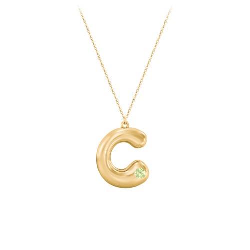 Custom Bubble Initial Necklace with Birthstone – 18K Gold Plated Silver with Peridot
