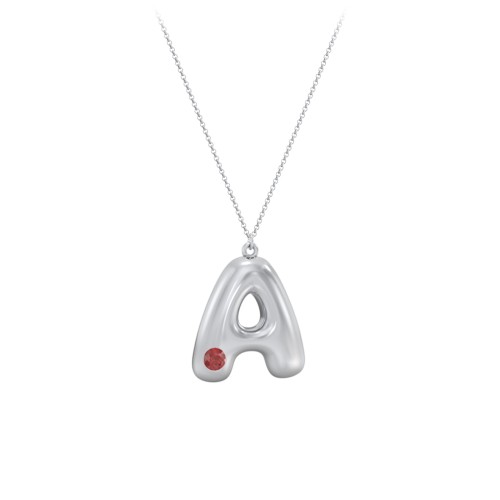 Custom Bubble Initial Necklace with Birthstone – Sterling Silver with Garnet