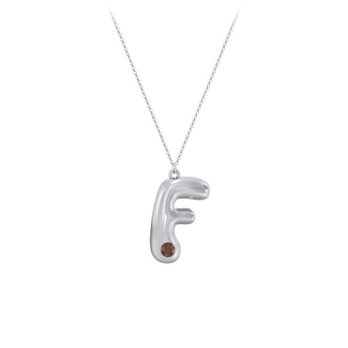 Custom Bubble Initial Necklace with Birthstone – Sterling Silver with Garnet