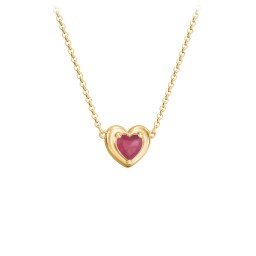 Puffy Heart Pendant with 1 Birthstone in 18K Gold Plated Silver with Ruby