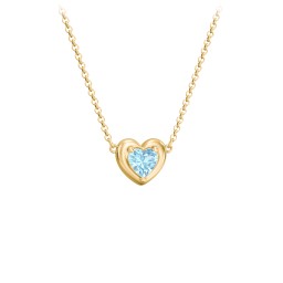 Puffy Heart Pendant with 1 Birthstone in 18K Gold Plated Silver with Blue Topaz