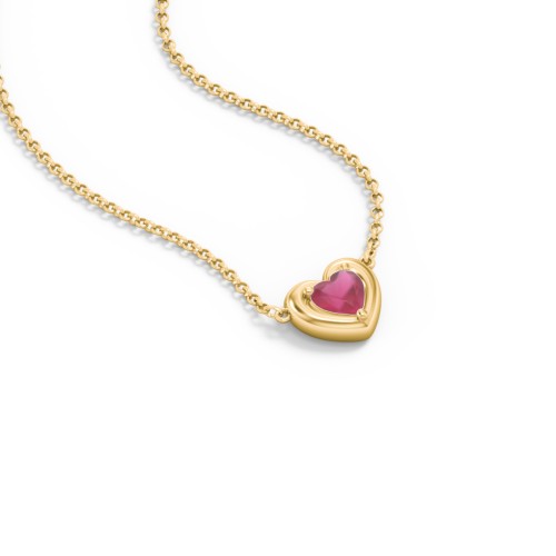 Puffy Heart Pendant with 1 Birthstone – 18K Gold Plated Silver with Ruby