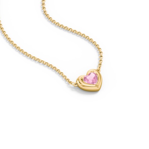 Puffy Heart Pendant with 1 Birthstone – 18K Gold Plated Silver with Pink Tourmaline