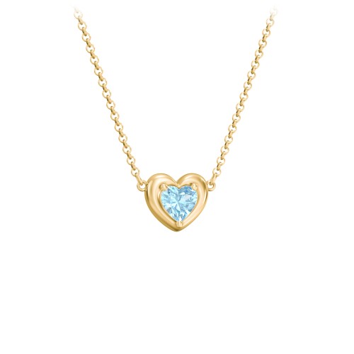 Puffy Heart Pendant with 1 Birthstone – 18K Gold Plated Silver with Blue Topaz