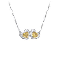 Puffy Heart Pendant with 2 Birthstones