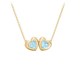 Puffy Heart Pendant with 2 Birthstones in 18K Gold Plated Silver with Blue Topaz