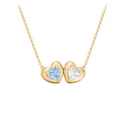 Puffy Heart Pendant with 2 Birthstones in 18K Gold Plated Silver with Blue Topaz and Cubic Zirconia