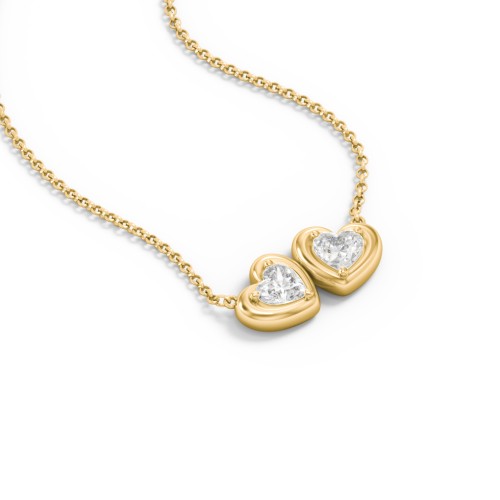 Puffy Heart Pendant with 2 Birthstones – 18K Gold Plated Silver with Lab Diamond
