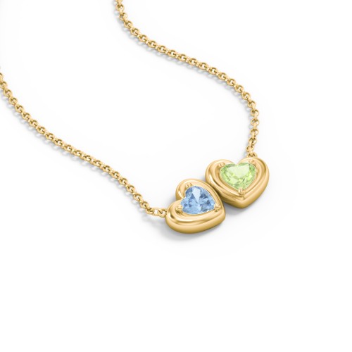 Puffy Heart Pendant with 2 Birthstones – 18K Gold Plated Silver with Blue Topaz and Peridot