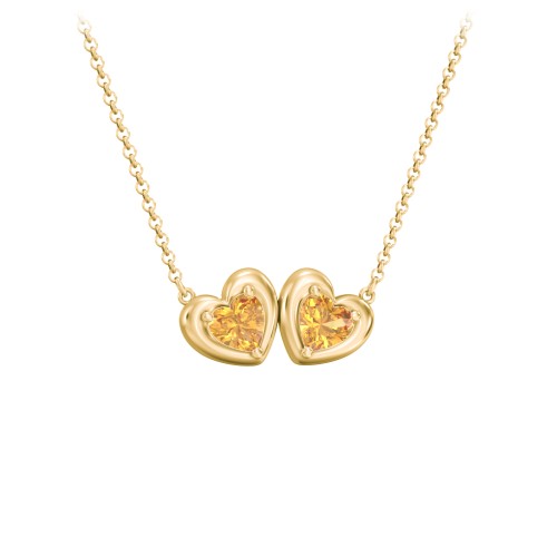 Puffy Heart Pendant with 2 Birthstones – 18K Gold Plated Silver with Citrine