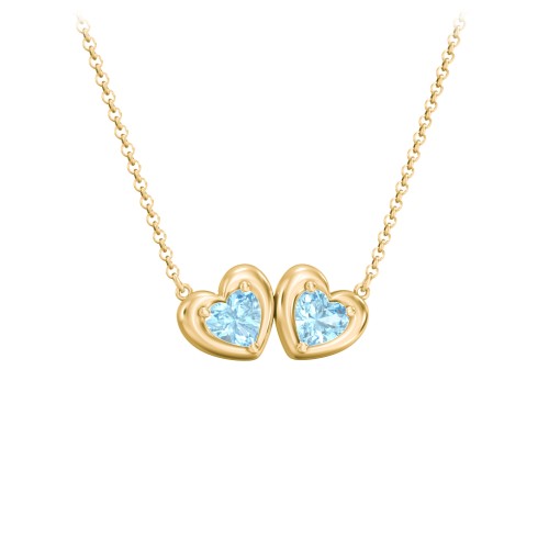 Puffy Heart Pendant with 2 Birthstones – 18K Gold Plated Silver with Blue Topaz