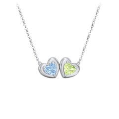 Puffy Heart Pendant with 2 Birthstones – Sterling Silver with Blue Topaz and Peridot