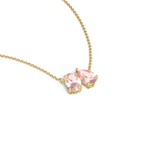 Toi et Moi Oval and Pear Gemstone Necklace – 18K Gold Plated Silver with Morganite