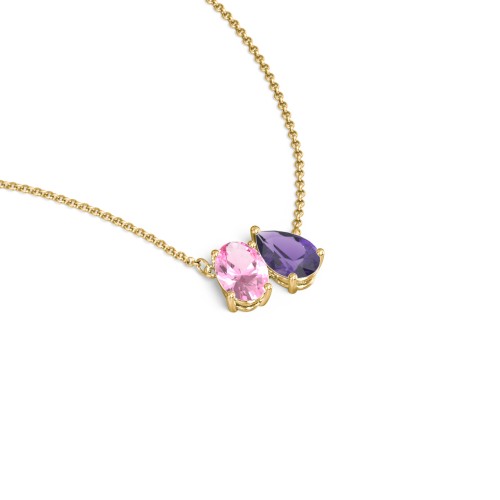 Toi et Moi Oval and Pear Gemstone Necklace – 18K Gold Plated Silver with Pink Tourmaline and Amethyst