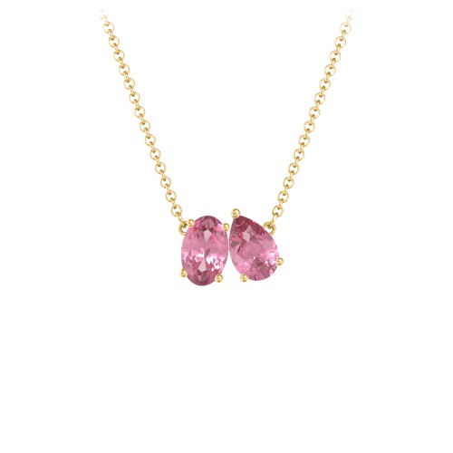 Toi et Moi Oval and Pear Gemstone Necklace – 18K Gold Plated Silver with Pink Tourmaline