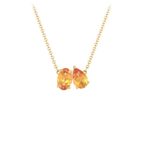 Toi et Moi Oval and Pear Gemstone Necklace – 18K Gold Plated Silver with Citrine
