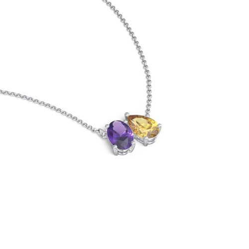 Toi et Moi Oval and Pear Gemstone Necklace – Sterling Silver with Amethyst and Citrine