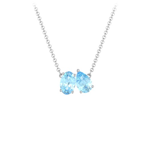 Toi et Moi Oval and Pear Gemstone Necklace – Sterling Silver with Blue Topaz