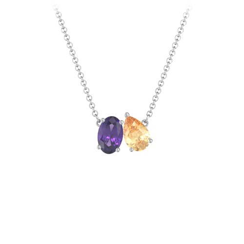 Toi et Moi Oval and Pear Gemstone Necklace – Sterling Silver with Amethyst and Citrine