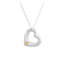 Floating Puffy Heart Pendant with 2 Birthstones