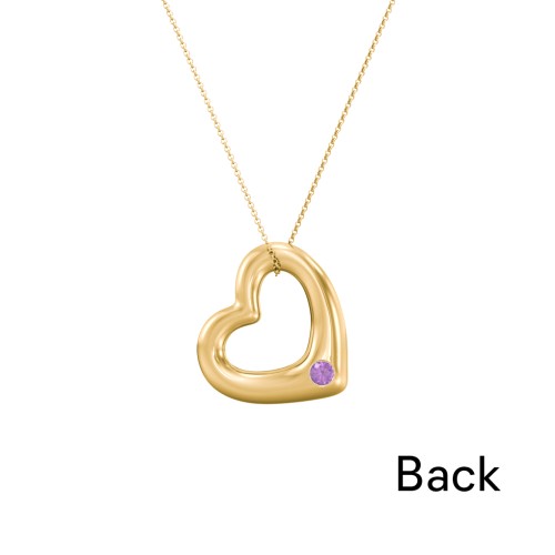 Floating Puffy Heart Pendant with 2 Birthstones – 18K Gold Plated Silver with Amethyst
