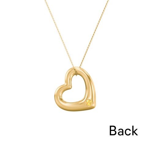 Floating Puffy Heart Pendant with 2 Birthstones – 18K Gold Plated Silver with Citrine