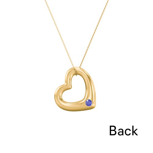 Floating Puffy Heart Pendant with 2 Birthstones – 18K Gold Plated Silver with Emerald and Blue Sapphire