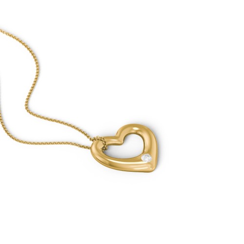 Floating Puffy Heart Pendant with 2 Birthstones – 18K Gold Plated Silver with Diamond