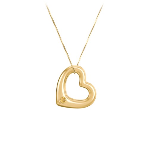 Floating Puffy Heart Pendant with 2 Birthstones – 18K Gold Plated Silver with Citrine