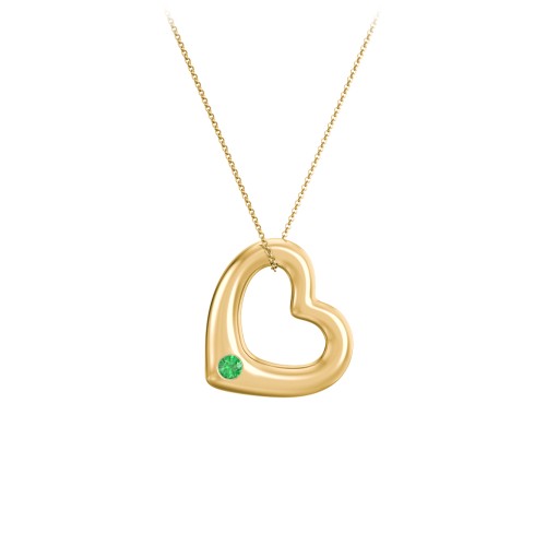 Floating Puffy Heart Pendant with 2 Birthstones – 18K Gold Plated Silver with Emerald and Blue Sapphire