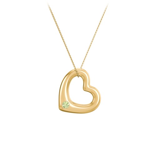 Floating Puffy Heart Pendant with 2 Birthstones – 18K Gold Plated Silver with Peridot