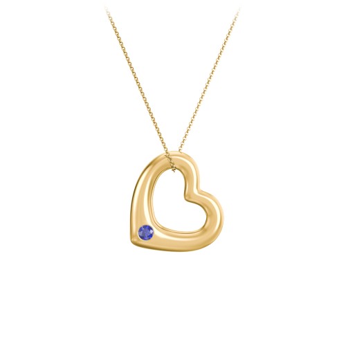 Floating Puffy Heart Pendant with 2 Birthstones – 18K Gold Plated Silver with Blue Sapphire and Blue Topaz