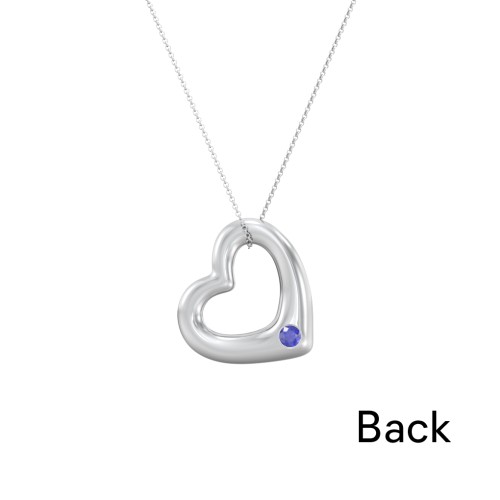 Floating Puffy Heart Pendant with 2 Birthstones – Sterling Silver with Emerald and Blue Sapphire