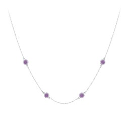Bezel-Set Round Stone Station Necklace in 925 Sterling Silver with Amethyst and Blue Sapphire