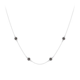 Bezel-Set Round Stone Station Necklace in 925 Sterling Silver with Smokey Quartz and Blue Topaz