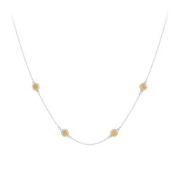Bezel-Set Round Stone Station Necklace in 925 Sterling Silver with Citrine and Blue Sapphire