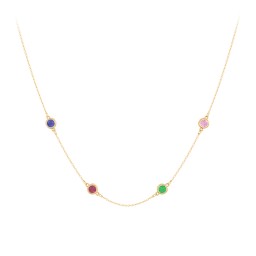 Bezel-Set Round Stone Station Necklace in 9K Solid Yellow Gold with Blue Sapphire, Ruby, Emerald, Pink Tourmaline, Blue Topaz, and Smokey Quartz