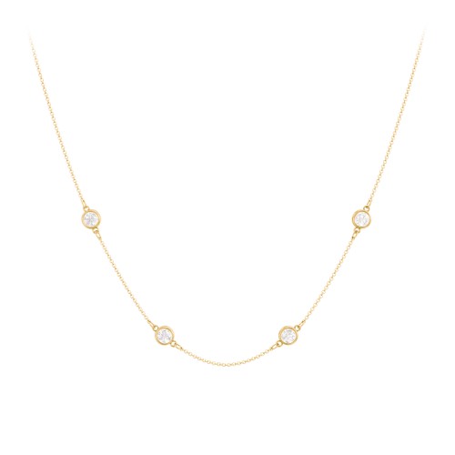 Bezel-Set Round Stone Station Necklace – 9kt Yellow Gold with Diamond